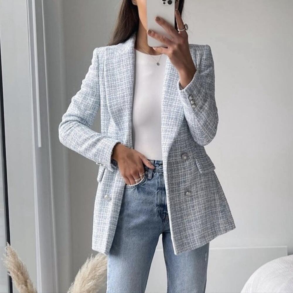 Zara textured tweed double breasted Blazer